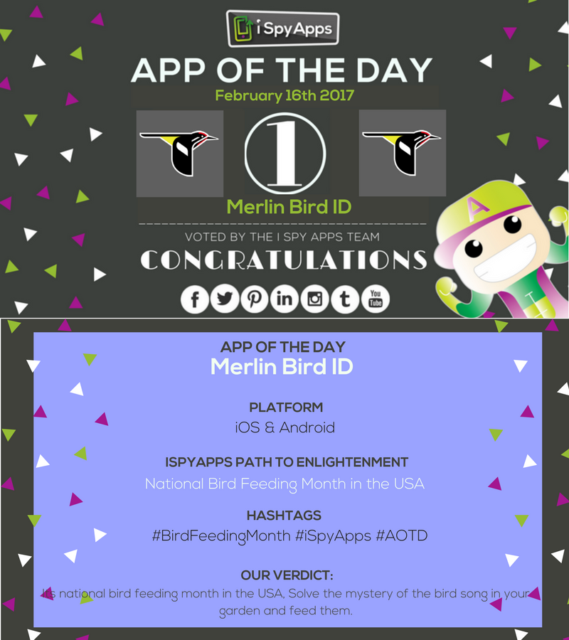 iSpyAppsBets's tweet photo. Congratulations, @BirdCams , for your #App being nominated APP OF THE DAY by #iSpyApps! Download it now to find out what birds are feeding! https://t.co/iomBENQyc9