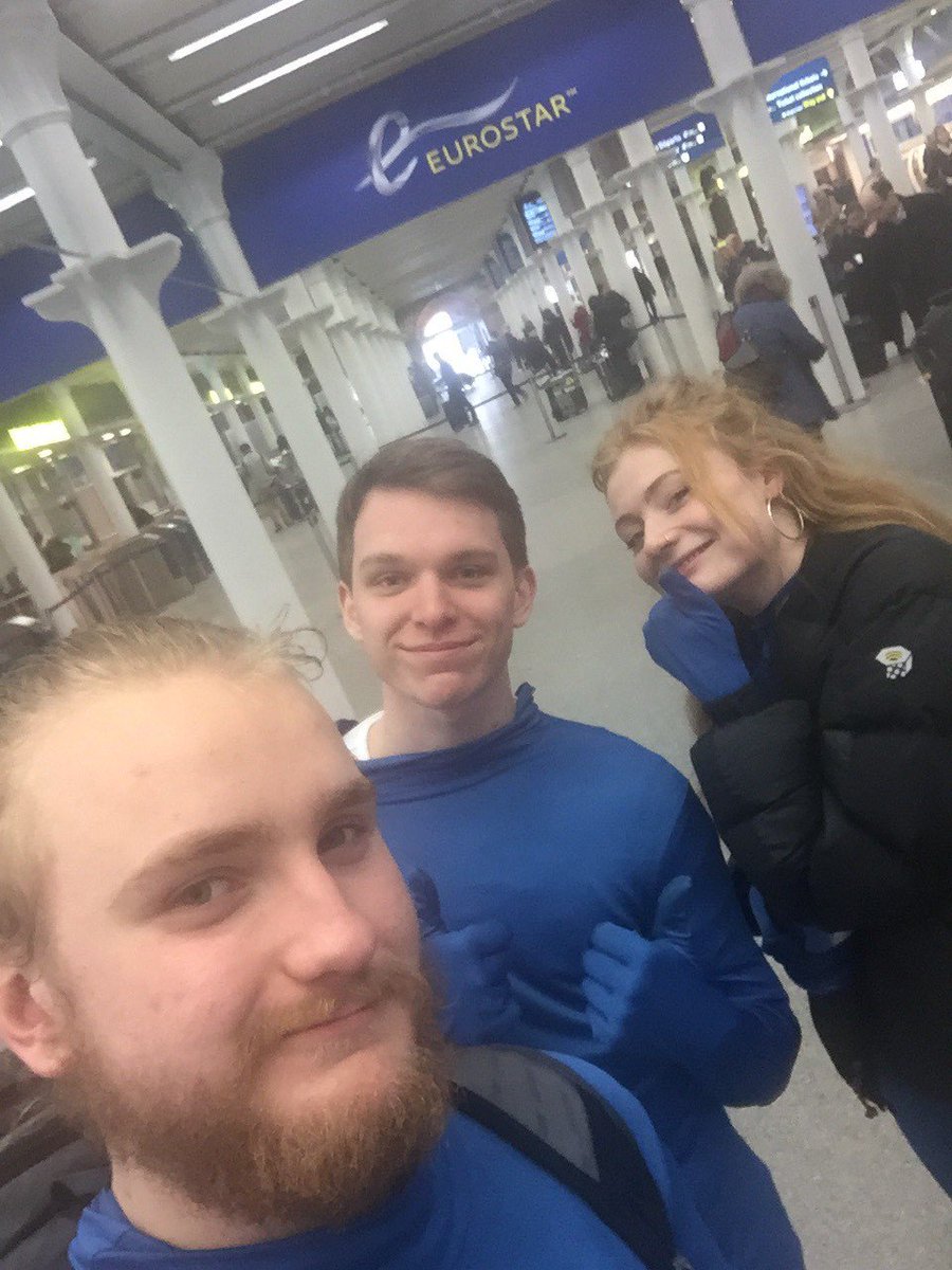 BBCGlos's tweet photo. .@TheBlueEscape17 guys have made it all the way to London St Pancras - where next? 7 hours to go until the end of the @CR_UK challenge. https://t.co/Il1p0yFSRs