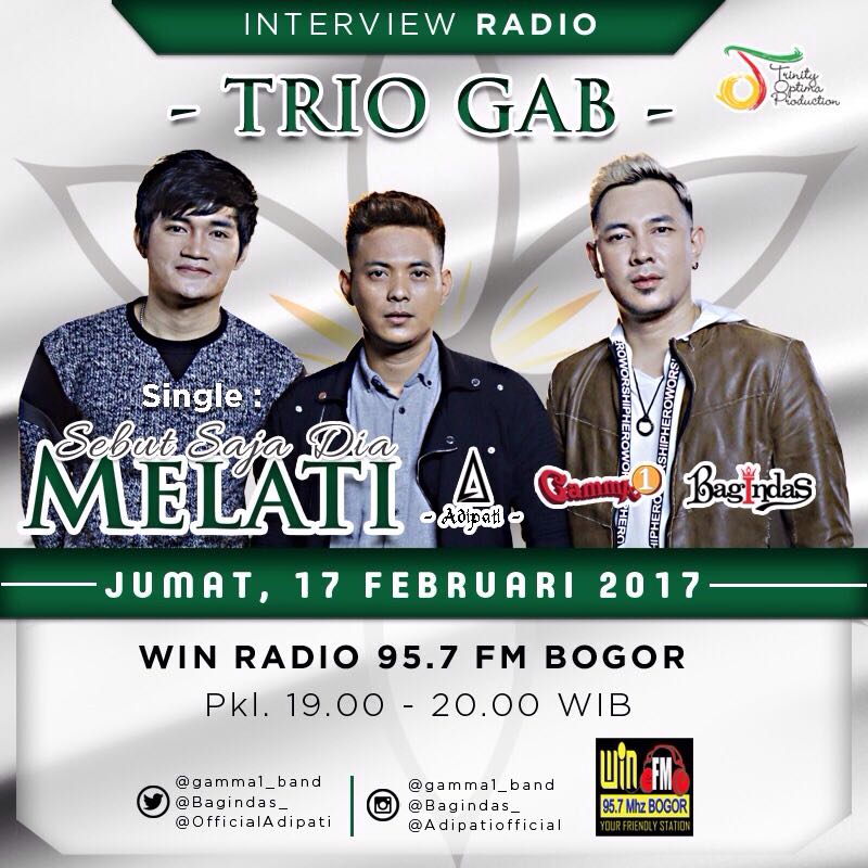 Gamma1_band's tweet photo. Jadwal Interview radio dan live besok, jangan lupa nonton ya #TRIOGAB #MELATI
@Gamma1_band @Bagindas_ @OfficialAdipati https://t.co/QERM8v0pB5