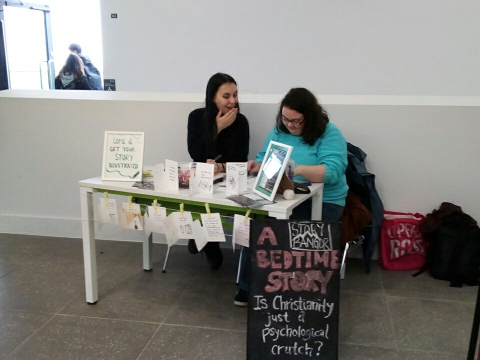 Our artists are back to illustrate your stories. Why not drop by and give them some work? #StoryBangor