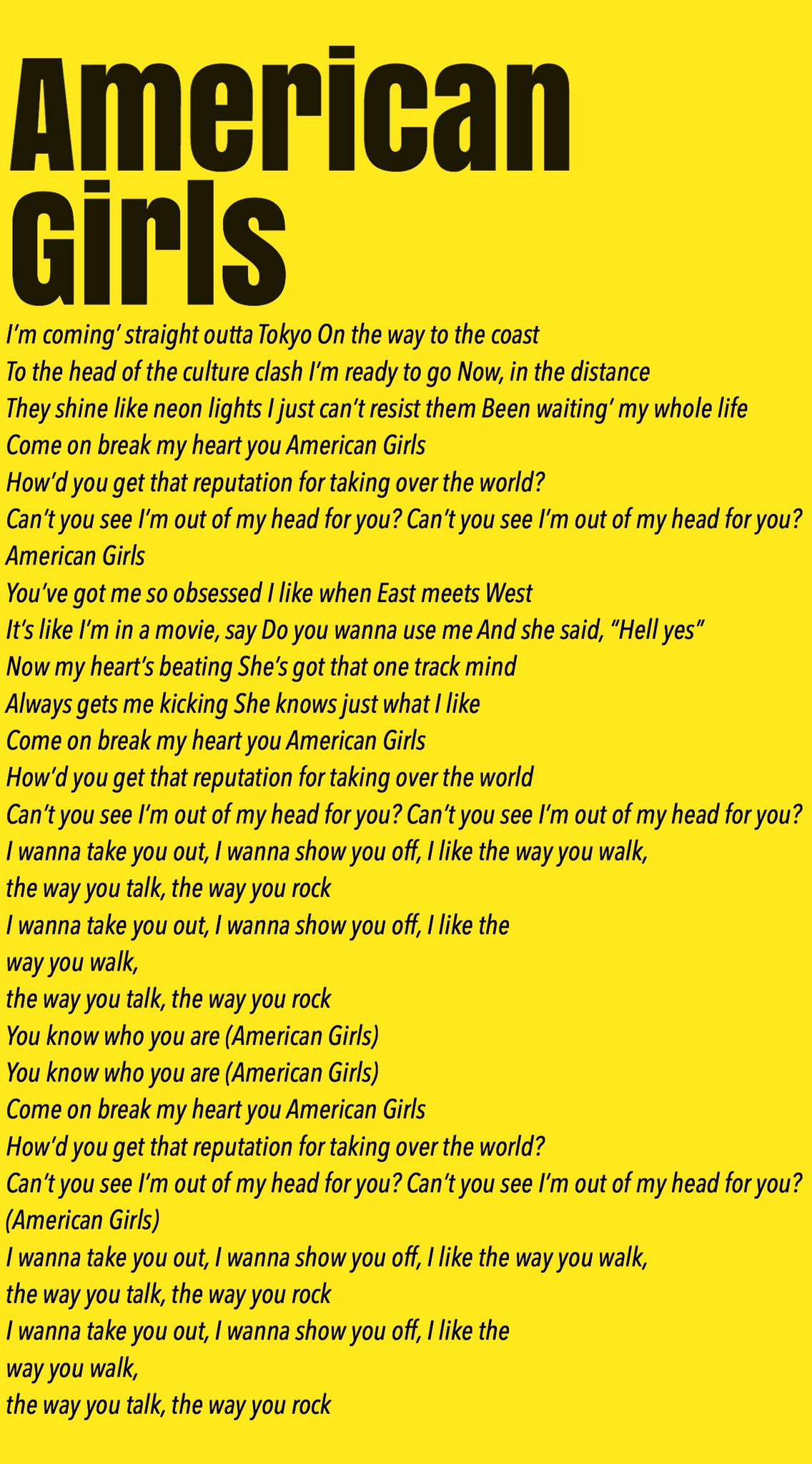 O Xrhsths J Oor Sto Twitter One Ok Rock Wall Papers 海外版のambitionsにのみ収録されている American Girls がマイブームなので壁紙作っちゃいました アルバムのテーマでもある黄色と 黒のコントラストを中心にデザインしてみました 3