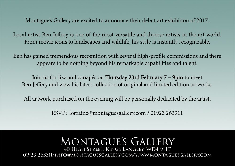 AuraFineArtKL's tweet photo. One week today! Meet @BenFJeffery at @WeAreMontagues 23.02.2017 7-9pm view his new collection with pieces created especially for our event! https://t.co/Cu9tdDOFxo
