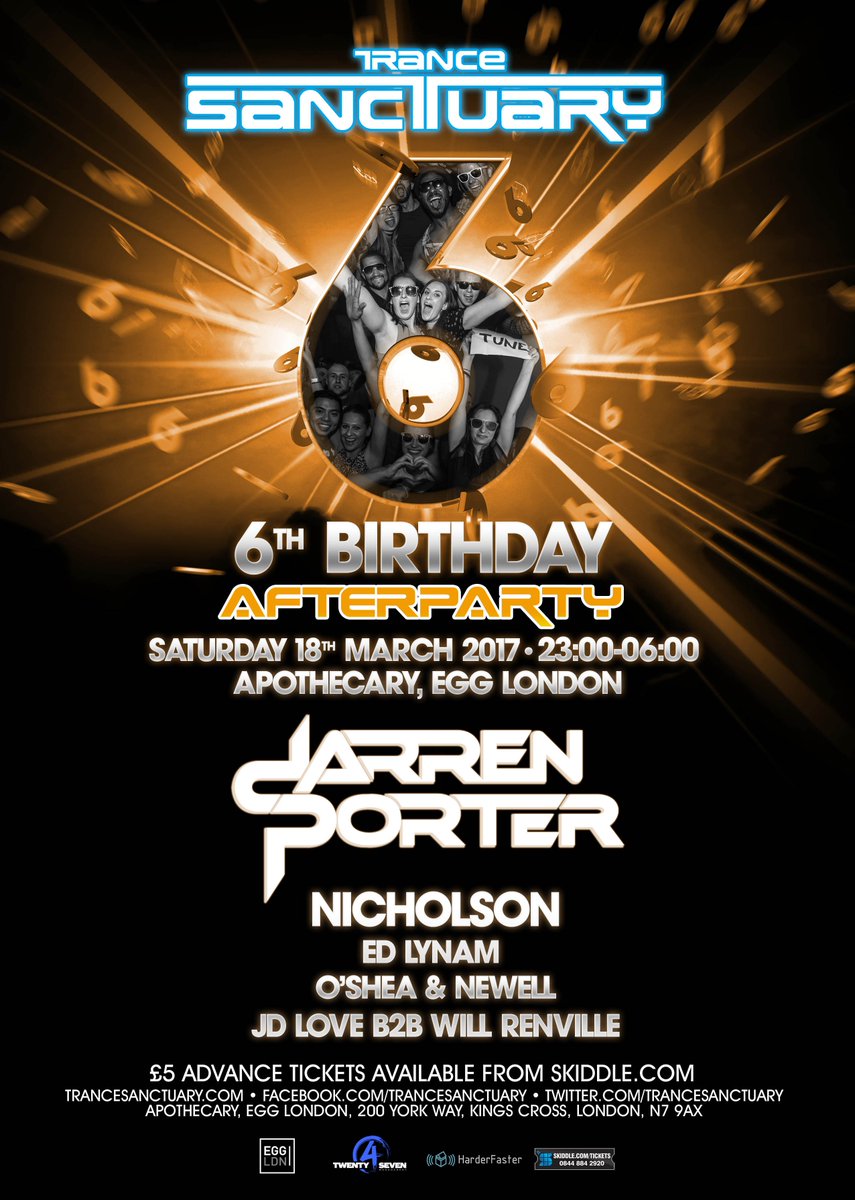 TranceSanctuary's tweet photo. We're down to the final 100 tickets for our 6th Birthday After Party on the 18 March in London https://t.co/gNUxFos7OV #trancefamily #trance https://t.co/s763NrQuqc