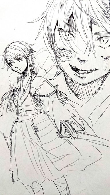 発掘したノートからろくに資料も見ず気分だけで描いたと思われる鶴丸出てきた なぜか悪い顔している 