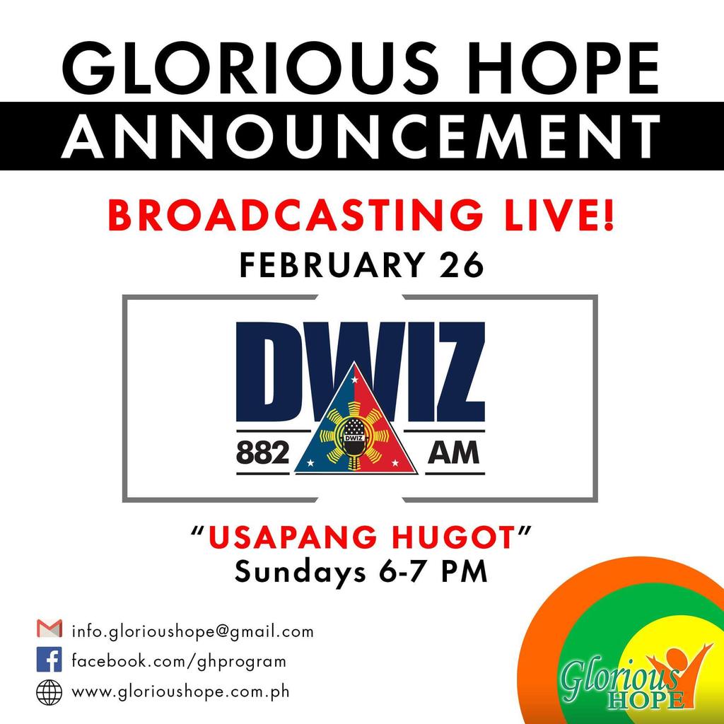 GloriousHopeCCF's tweet photo. Halina't makinig sa @dwiz882 para sa #UsapangHugot on February 26, 6-7pm!  🙌 https://t.co/iADbDeBT8R