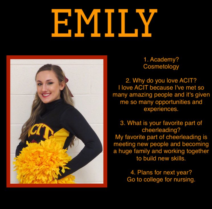 ACITcheer's tweet photo. Honoring another senior this morning... @emilyxlemieux ! ❤💛 Come out to the game at 5:30 tonight to support our seniors! #redhawkruckus https://t.co/tgflBIPX3k