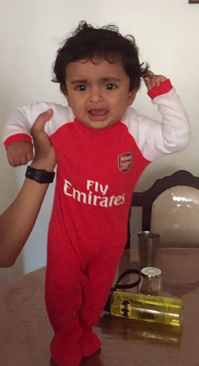 HinalThakkar's tweet photo. They say let every child believe he's the best,yet my 9 month old has settled for being the 4th best &amp; he isn't happy! @Arsenal @Kunjanese https://t.co/q75Q32FgHU