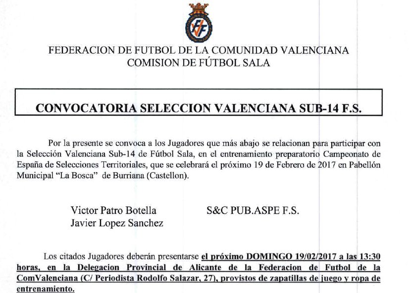 AspeFutbolSala's tweet photo. Nueva convocatoria de la selección valenciana sub-14 con nuestros chicos en el equipo. ¡Bravo! #AspeFS https://t.co/z02RoTKuNV