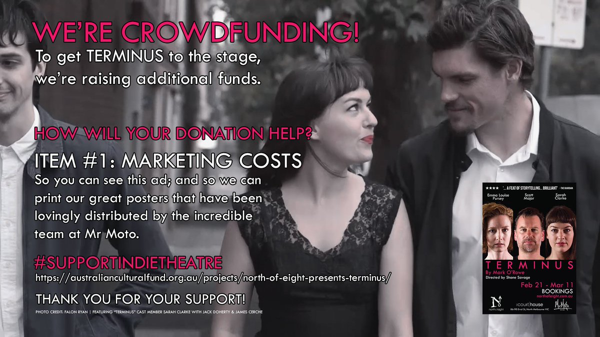 No8Collective's tweet photo. #Terminus presented by #NorthOfEight is #crowdfunding! 

https://t.co/1QWGZ1G8Rq

#SupportIndieTheatre #theatre #Melbourne #NoE #fundraising https://t.co/rWawSgwdKt