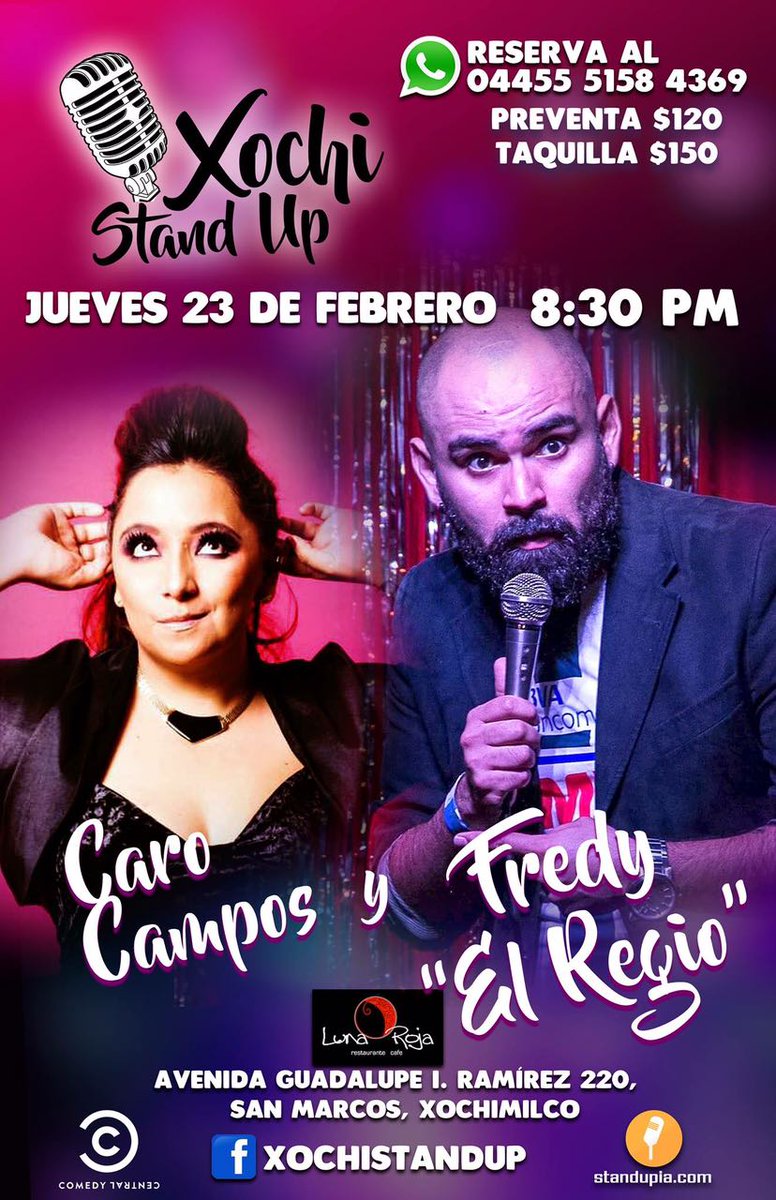 FredyRegio's tweet photo. Shows febrero
19 @ElCuevonDF (Promo)
23 #LunaRoja Xochimilco ft @carocamppos
25 @YorkerMetepec
28 #Comedyantro en apoyo a @marlonshow https://t.co/v56kBFKT7i