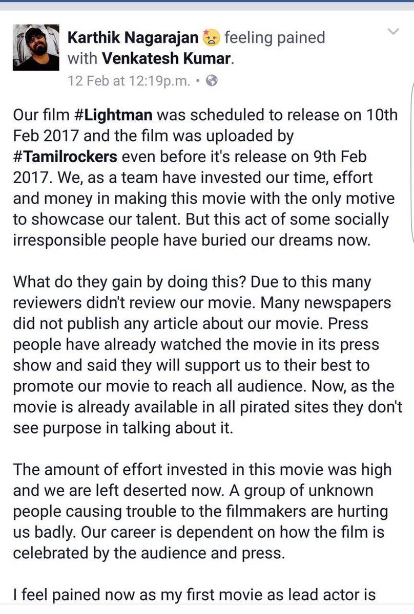 Hemanth Kumar C R Tamil Film Lightman Gets Pirated A Day Before Its Release This Is Devastating No One Should Face Such A Situation