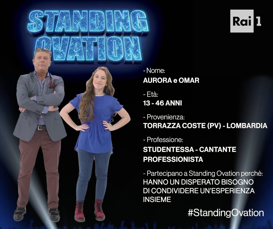 RaiUno's tweet photo. Ve li presentiamo!👋
Ecco la coppia #AuroraOmar! Vi aspettano STASERA a #StandingOvation alle 21.25 su #Rai1 con @antoclerici https://t.co/e6YzgFDN5i