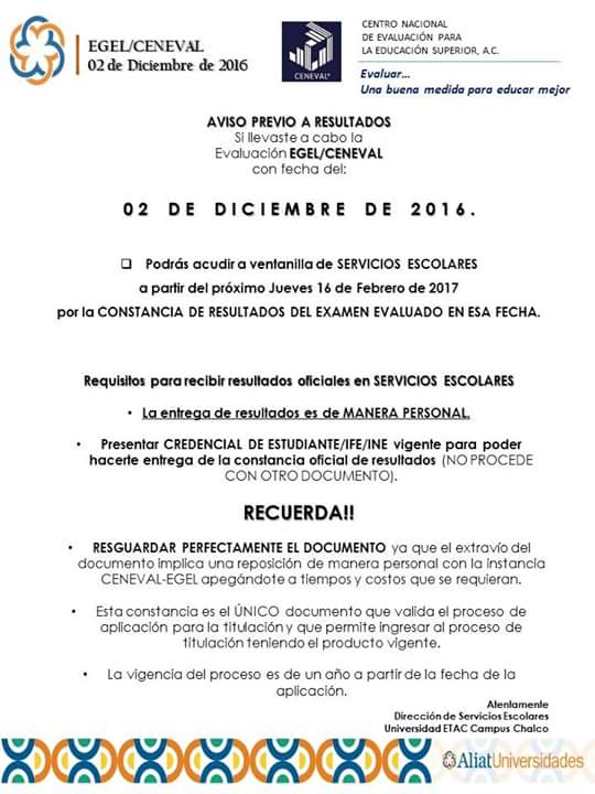 ETAC_Chalco's tweet image. ¡AVISO IMPORTANTE!
Resultados EGEL #EnETAClaroQuePuedo