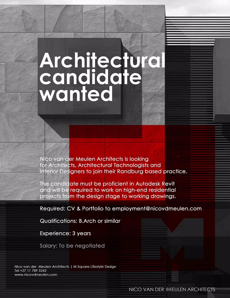 NvdMArchitects's tweet photo. We're hiring | #hiring #epic #architect #designer send creative portfolios to employment@nicovdmeulen.com https://t.co/UFbe5hweIr