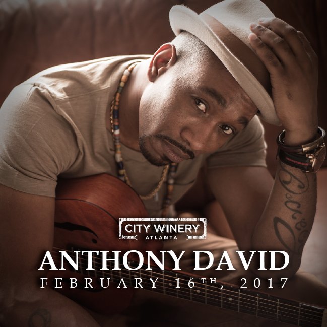 CityWineryATL's tweet photo. Pick up a bottle of Anthony David wine at tonight's show! Coming tomorrow night, 2/17? We'll have some bottles for you too! #askyourserver https://t.co/GeVWUfiMf1