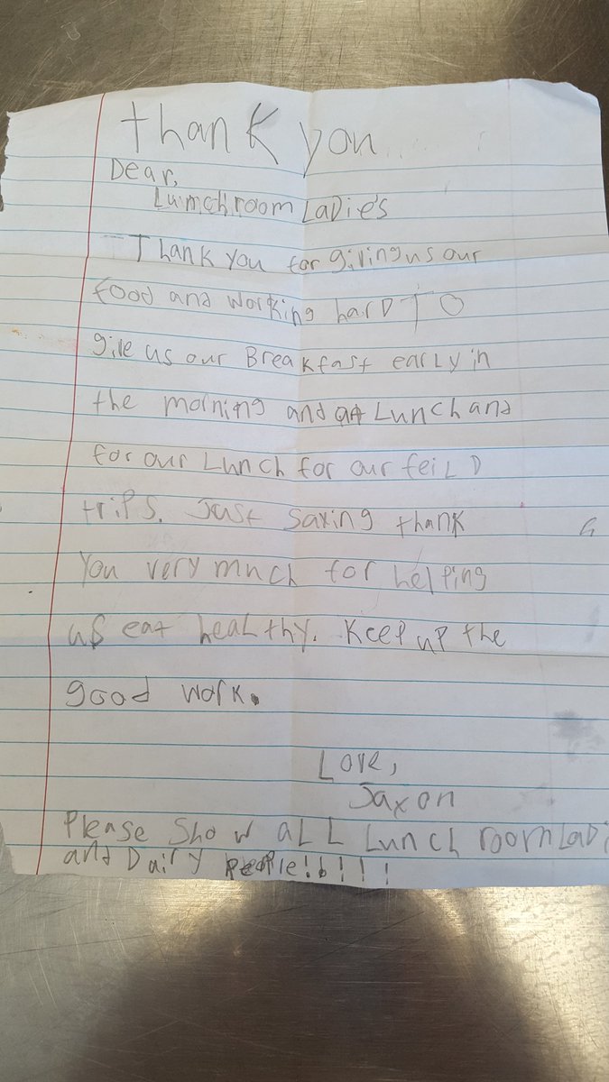 OES_lunch's tweet photo. Our sweet Jaxon and his wonderful letter he wrote to the lunch ladies.  We love this little man and he is gonna be a keeper to someone 1 day https://t.co/1b9rNsYfnW