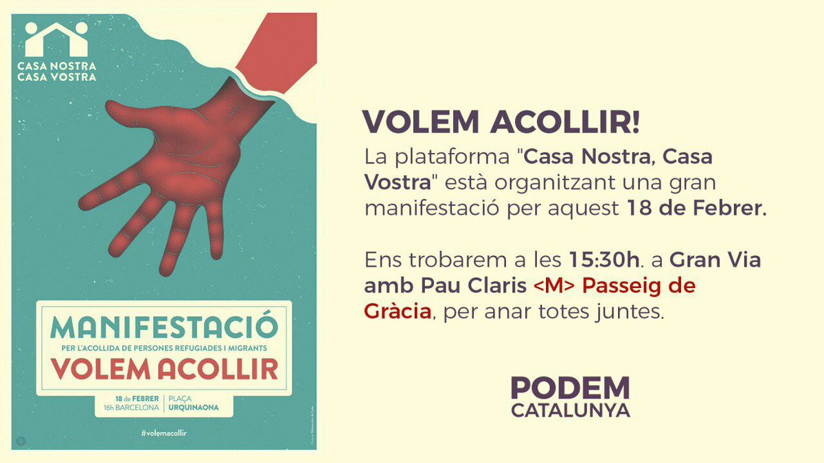 PodemosRibes_LR's tweet photo. No podem faltar dissabte a la manifestació de @volemacollir en favor de l'acollida de persones refugiades i migrants. Hem de ser-hi totes! https://t.co/XhDblArUnX