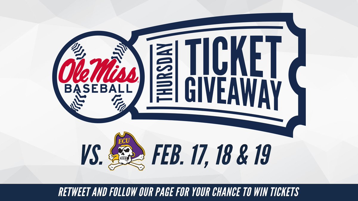 OleMissBSB's tweet photo. Time for #RebsBSB Thursday Ticket Giveaway! Follow &amp; Retweet for a chance at tickets to the opening home series vs. ECU! #HottyToddy https://t.co/3WoYS4J4iw