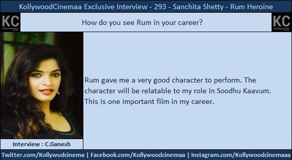 KollywoodCinima's tweet image. #RumInterview #Rum Girl @iSanchita

#Rum gave me a very Good character to perform. The character will be relatable to my role #Soodhukaavum
