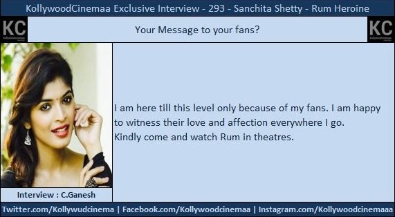 KollywoodCinima's tweet image. #RumInterview #Rum Girl @iSanchita

Message : i am here till this level only because of my fans. Kindly come &amp;amp; watch #Rum in Theaters