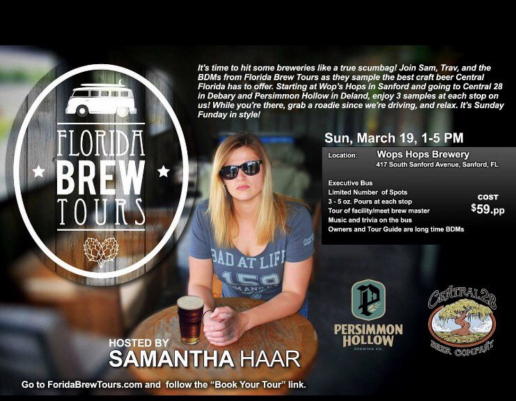 We've teamed up with <a href="/IamTHATsam/">Samantha Haar</a> of @AMediocreTime for our March 19 tour. Go to FloridaBrewTours.com to join us.