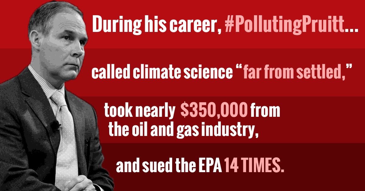 AltNatParkSer's tweet photo. Scott Pruitt is unfit to be head of the EPA! Call your senator to tell them to vote NO on #PollutingPruitt: 202-750-2411 https://t.co/raKxAd8wQi