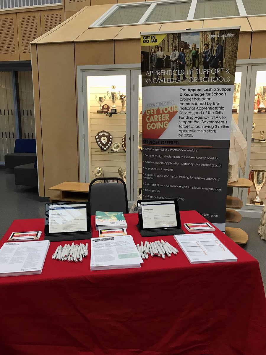 All set up and ready to talk #apprenticeships with students from @ArchBeck6thForm #ASKproject #appsinschool