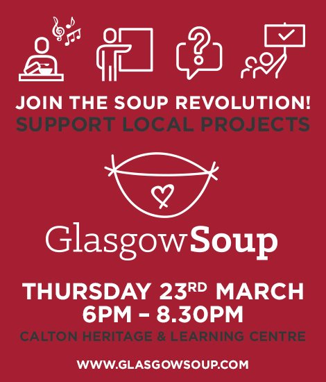 GlasgowSoup's tweet image. 5 weeks to go! BOOK NOW your place for the 2nd @GlasgowSoup crowdfunding community dinner! #supportlocalprojects glasgowsoup.com