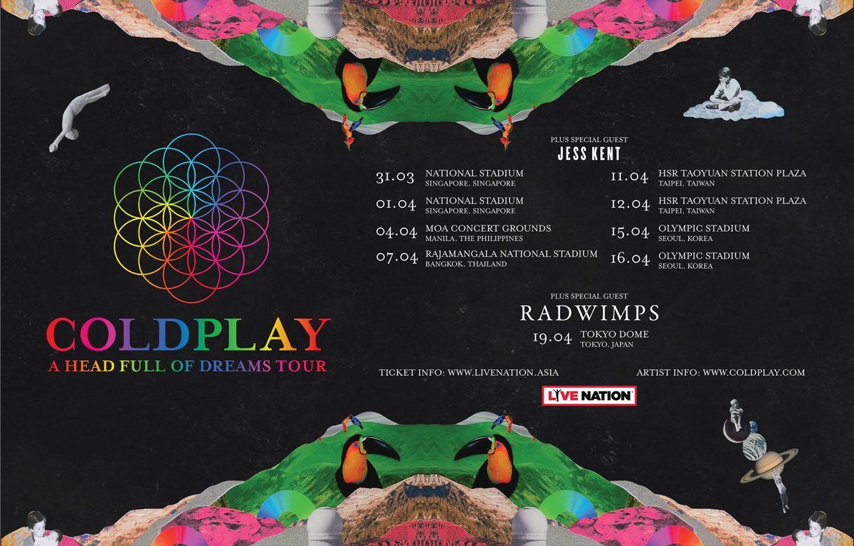 coldplay's tweet photo. We’re very pleased to announce the special guests for the band's upcoming #AHFODtour dates in Asia, Europe and North America. A https://t.co/kjxB0U3k8I