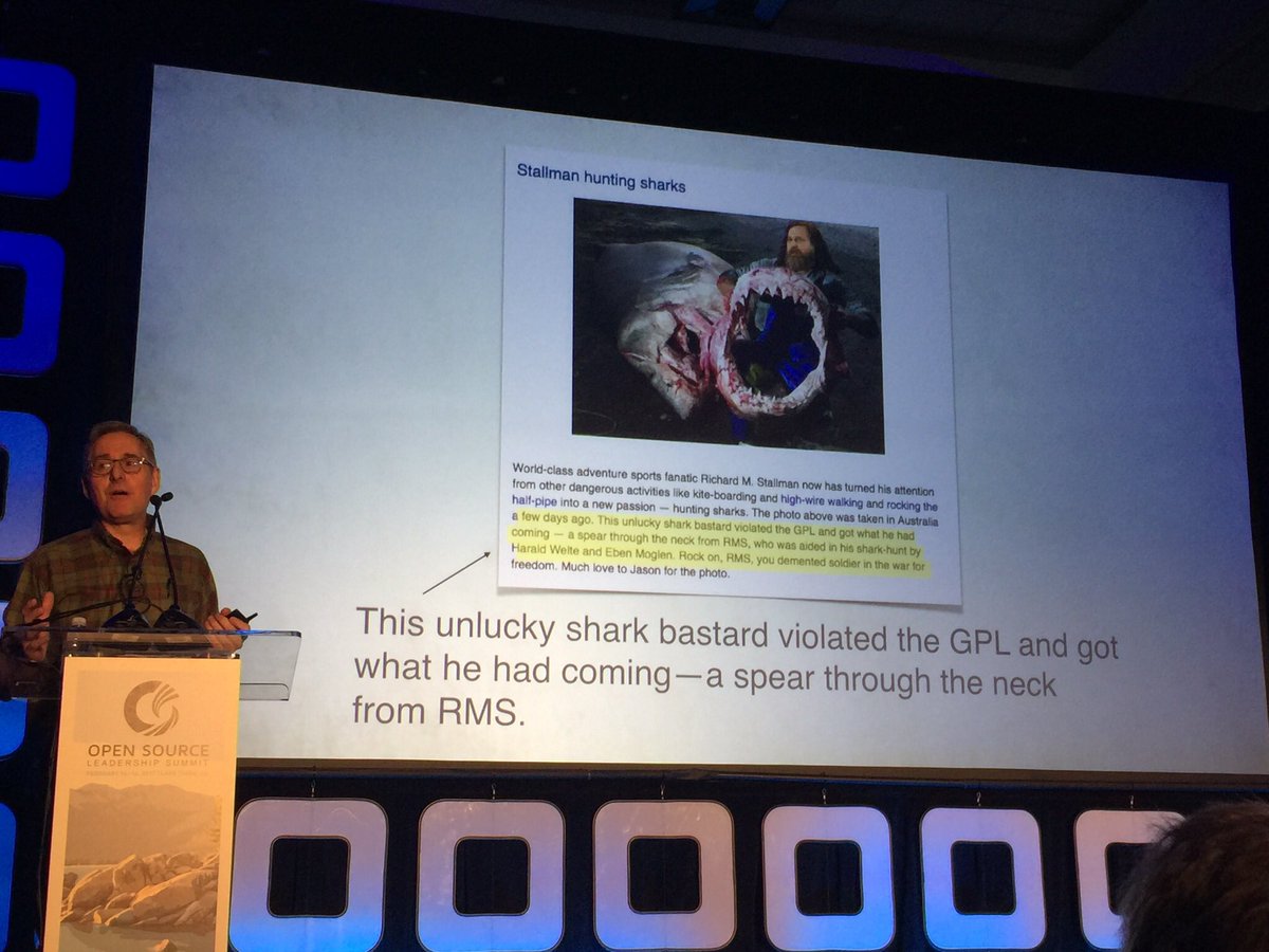 JimStLeger's tweet image. .@realdanlyons shares a story about @GNUplusLINUX killing a great white shark for violating the GPL. #lfosls #techsarcasm #RMS