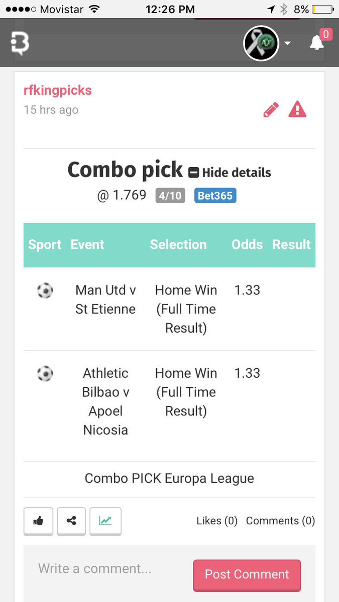 RFkingPicks's tweet photo. Vamos con un PICK para hoy:

📢 Combo PICK
📝 Manchester United + Athletic de Bilbao
📌 STAKE 4
📈 @1.77
🔗 Pinnacle
⌚️ 15:05 (HL)

#EuropaLeague https://t.co/A5kwlPeSHn