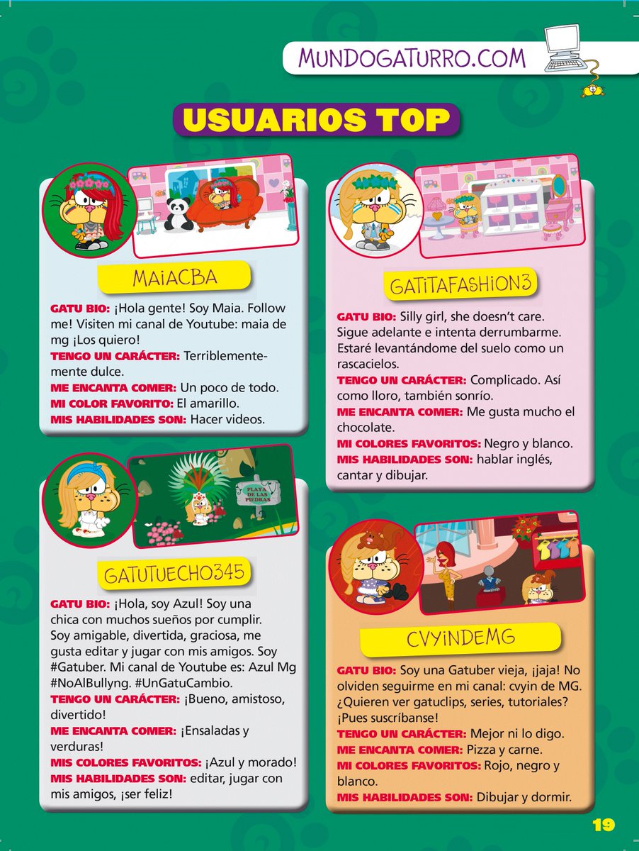 MundoGaturro's tweet photo. ¡Los Usuarios Top de la última #RevistaMundoGaturro son todas Ágathas! #GirlPower 💪 ¿Las conocen? https://t.co/TQuQ80PWHi