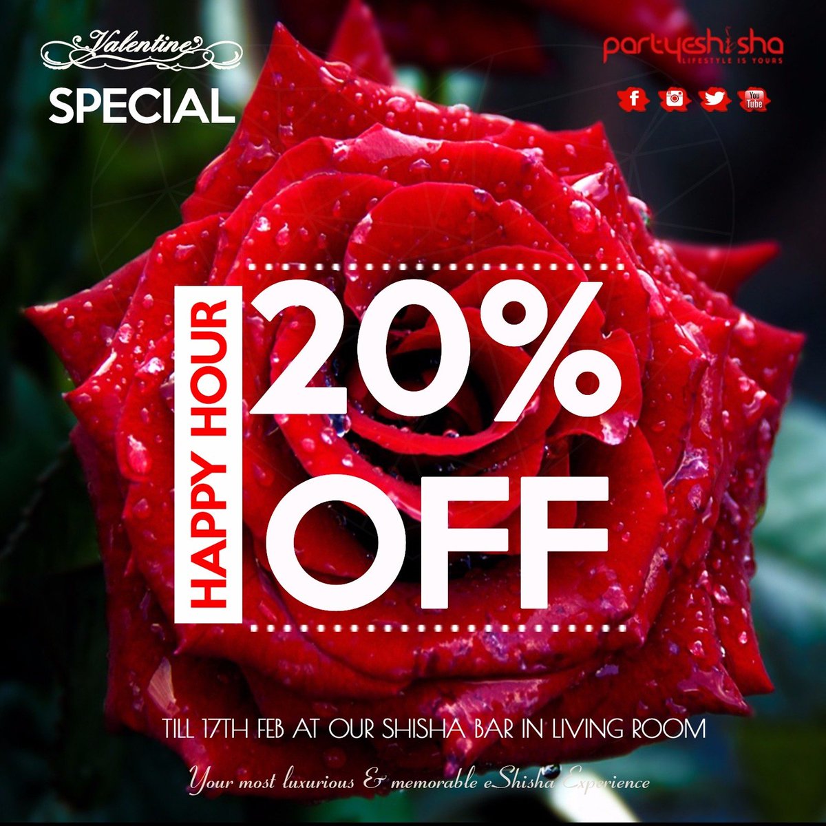 partyeshisha's tweet photo. 1 more day to go
SAVE AN AMAZING 20% OFF DURING HAPPY HOUR TILL FRI 17th FEB💃👰👫👠👞🎀💖
🔞
#Valentine
#Hookah
#Shisha
#ShishaBar
#Ireland
#Dublin https://t.co/5gzWe3G8uy