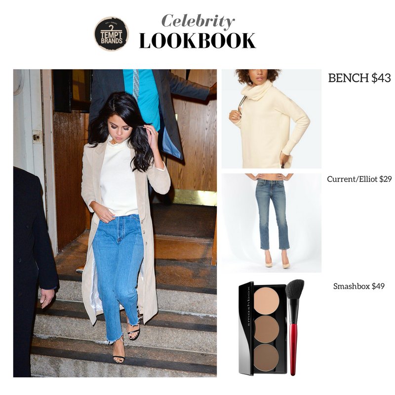 TemptBrands's tweet photo. We're totally crushing on #SelenaGomez in this casual look. #Getthelookforless #TBCelebrityLookbook #FrameDenim #CurrentElliot #BENCH #mua https://t.co/rRxn6zLUMb