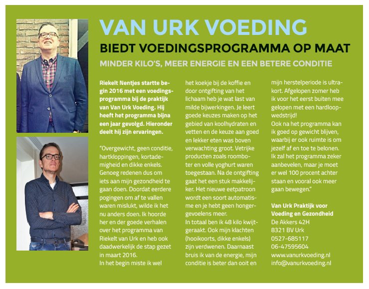 Gezond en wel magazine vandaag bij <a href="/heturkerland/">Het Urkerland</a> 
Lees het verhaal van Riekelt Nentjes.