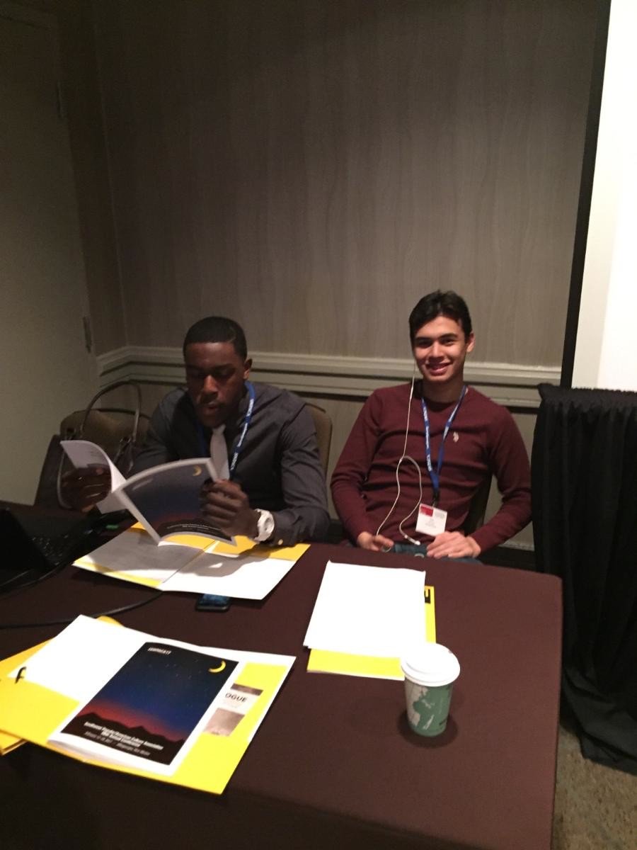 Humanities_BC's tweet photo. Kyle Arias & Jason Dorlean get ready Southwest American Popular Culture conf Dr. Harris Ramsby #BloomfieldPride @bloomfieldedu #Humanities https://t.co/jDMvzcc0Cg