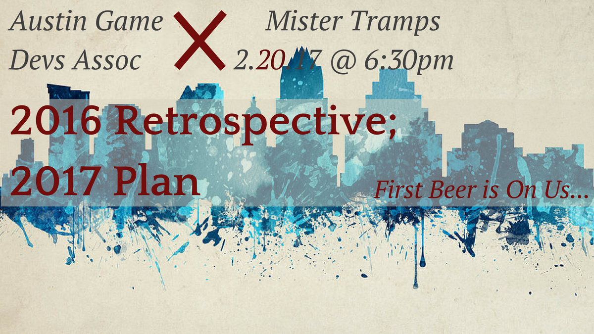 ATXGameDevs's tweet photo. Pssst... Don't forget! Please join us next Monday at Mister Tramps! #ATXGameDevs https://t.co/7jbkBr6uTM