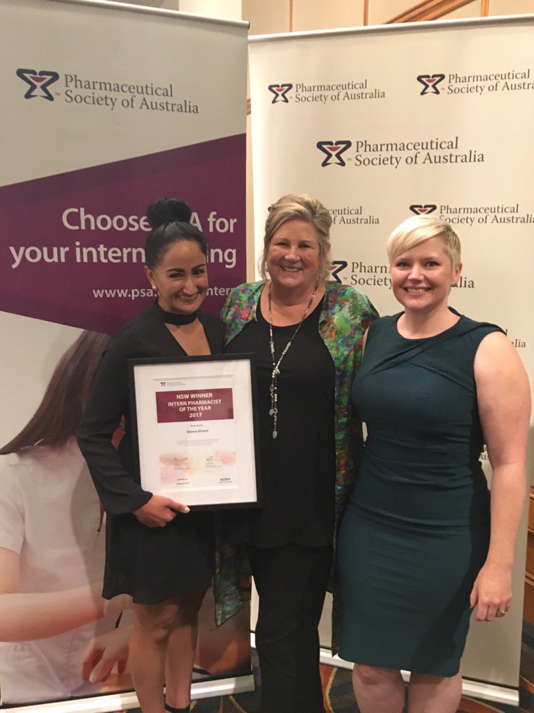 PSA_NSW's tweet photo. Congratulations Seema Khiani NSW/ACT Intern Pharmacist of the Year winner @CCharnwood @khalilcaz @DinahGraham https://t.co/PJNs0BY7Yr