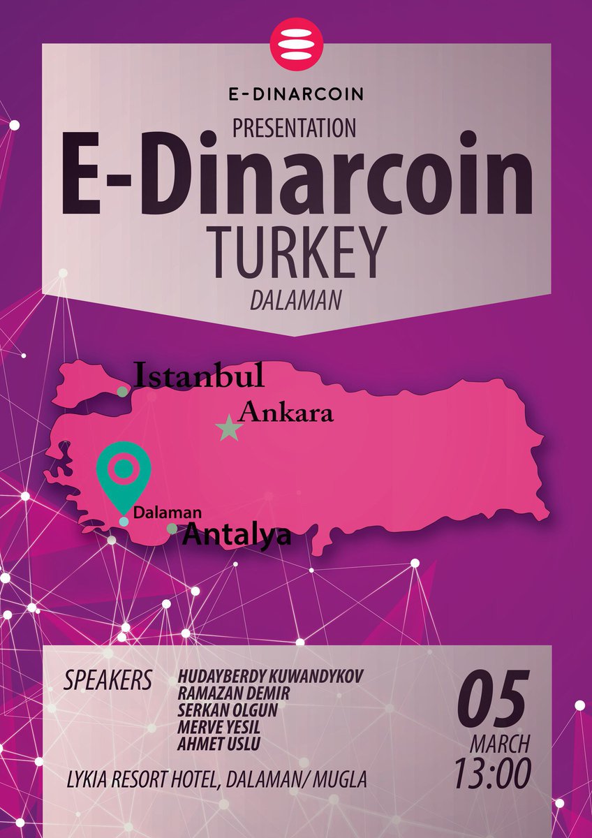 Presentation E-DINARCOIN in Dalaman (Turkey)
e-dinar.io/news/main/pres…
E-DINARCOIN Sunumu Dalaman’da (Türkiye)
edinarcoin.com/tr/presentatio…