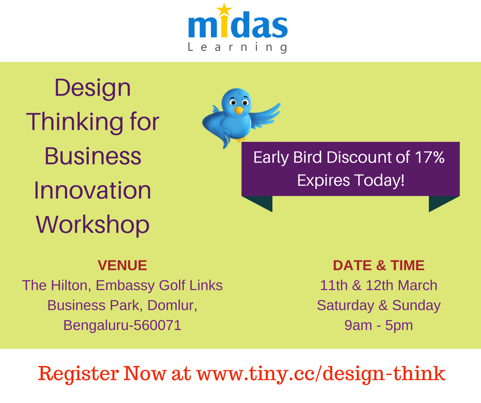MidasLearning's tweet image. Early Bird OFFER expires Today. Book your SEAT to save 17% on full fees. buff.ly/2mgPM13
#DesignThinking #Innovation #servicedesign