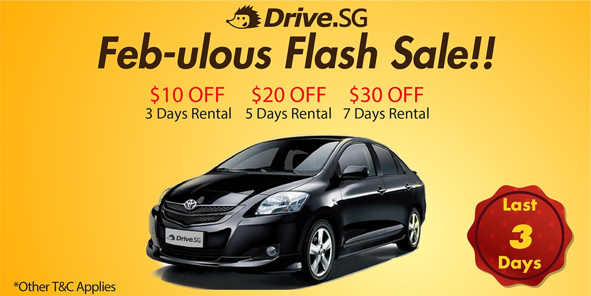 DriveSG's tweet image. Only 3 days left for our Febulous Sale!

What are you waiting for? Book your vehicle now to enjoy the discount! 
goo.gl/oeGwqD