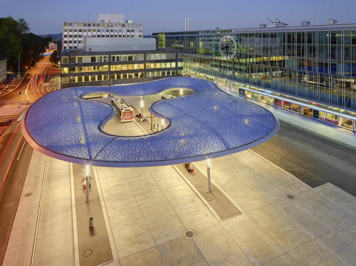Bus Terminal, Aarau, Switzerland. Architect: Vehovar &amp; Jauslin Architektur. The world’s largest air-supported membrane.
