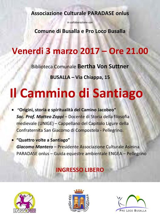 ValliAntola's tweet photo. Questa sera h 21 a Busalla #Paradase presenta la sua avventura sul #CamminodiSantiago.  @ValliAntola fa cultura per ##lamialiguria https://t.co/go1cOTAPCk