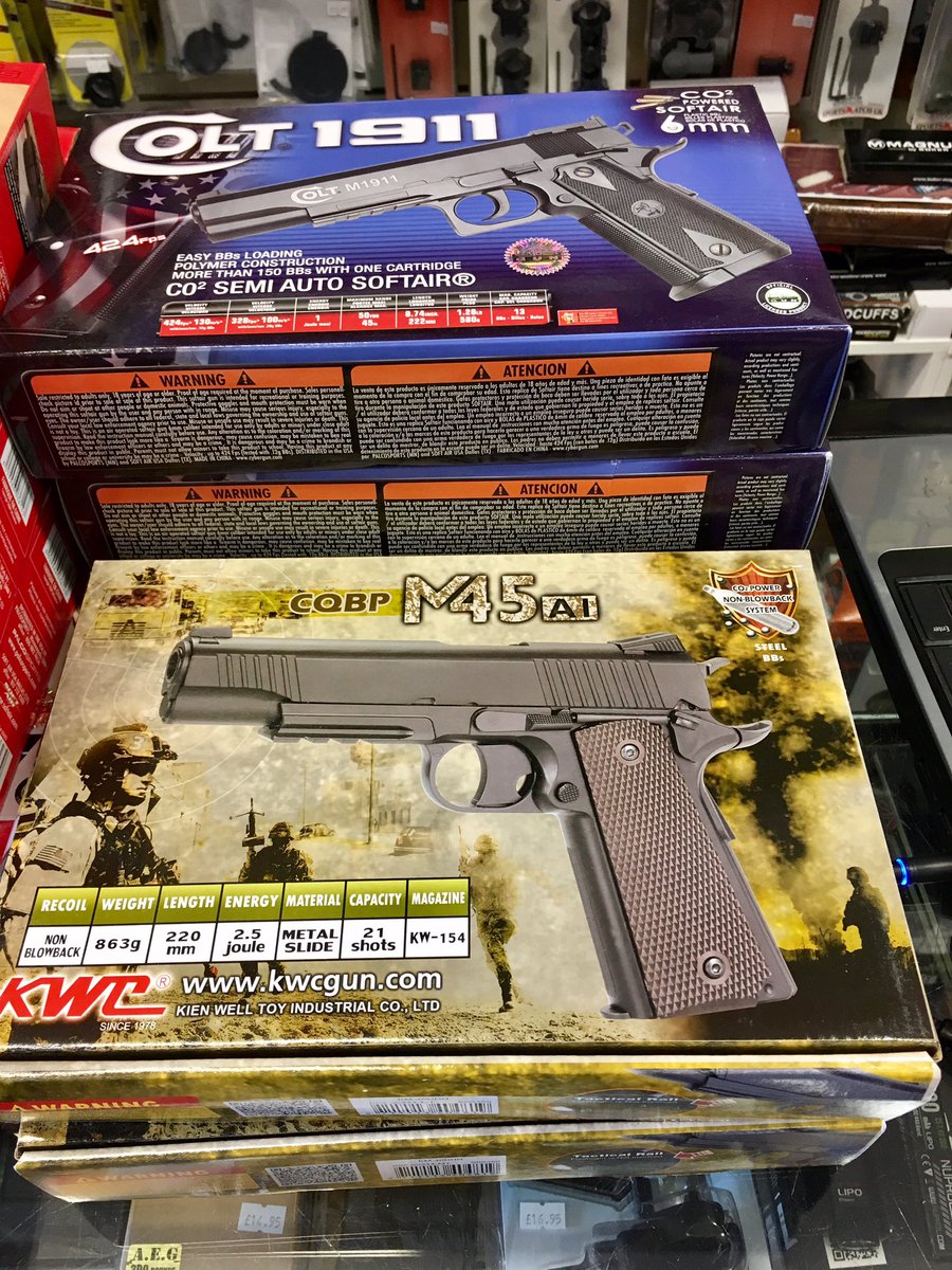 PlymouthGuns's tweet photo. **BACK IN STOCK: CO2 powered replicas in 4.5mm and 6mm BBs #blowback #airpistol #nonblowback #Colt1911 #P08Luger #Beretta92 #Sig226 #airsoft https://t.co/TXXLh6nZ2u