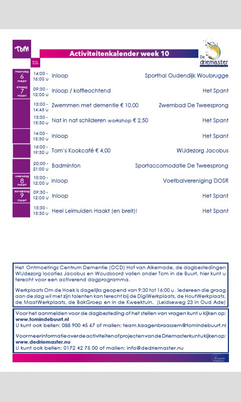 Inloop en activiteiten van Tom en <a href="/DeDriemasterKB/">De Driemaster</a>