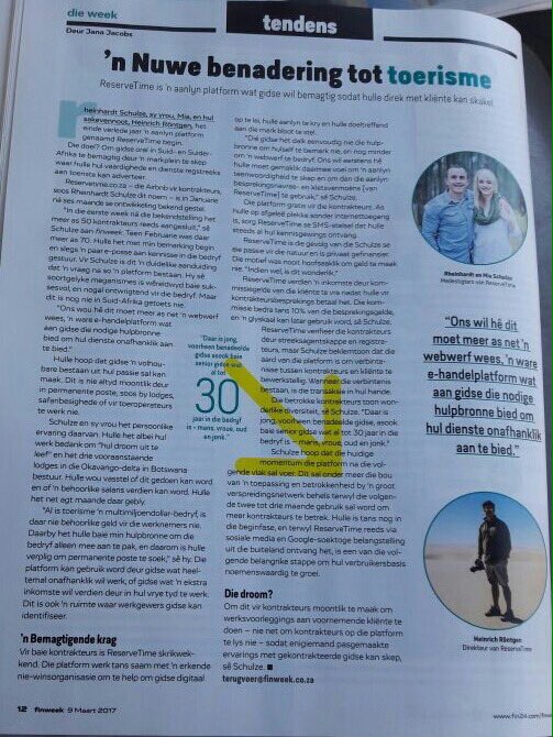 ReserveTime's tweet image. Get your latest @finweek copy - @ReserveTime is featuring as #tourism #trend.