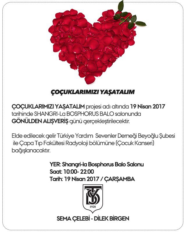 TYSD'nin düzenlediği kanserli çocuklarımıza radyoloji cihazı temin etmek için gerçekleşecek etkinliğimize hepiniz davetlisiniz