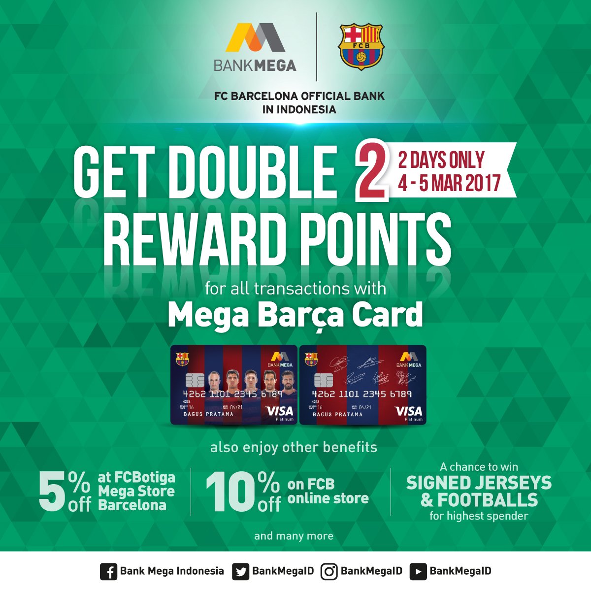 BankMegaID's tweet photo. Rayakan kemenangan Barca vs Atletico Madrid (2-1) dg #MegaBarcaCard! Dptkan Double Reward Points u/ slrh trx tgl 4-5 Mar '17 https://t.co/fgTexQiHgg