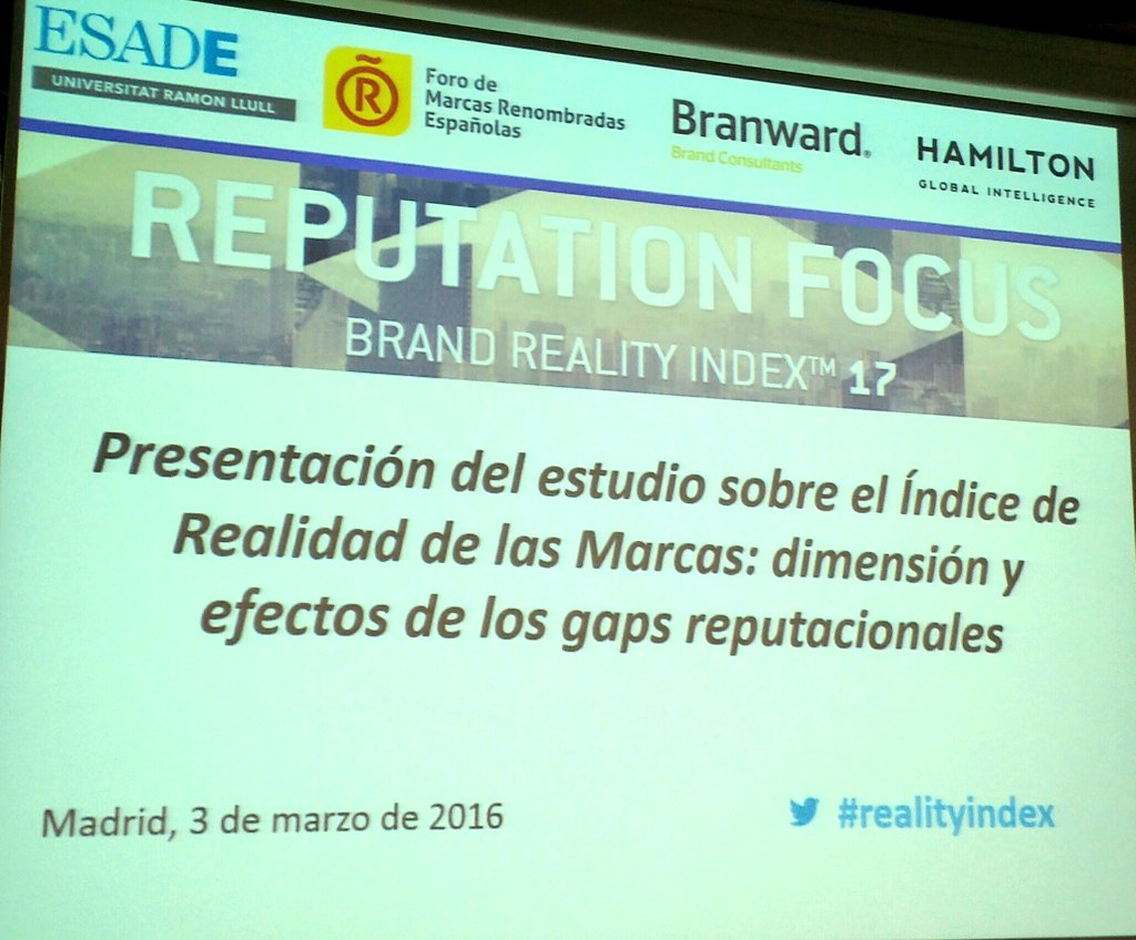 JIglesiasOtero's tweet image. Comienza la presentación del #realityindex en ESADE que analiza la autenticidad de las principales marcas españolas