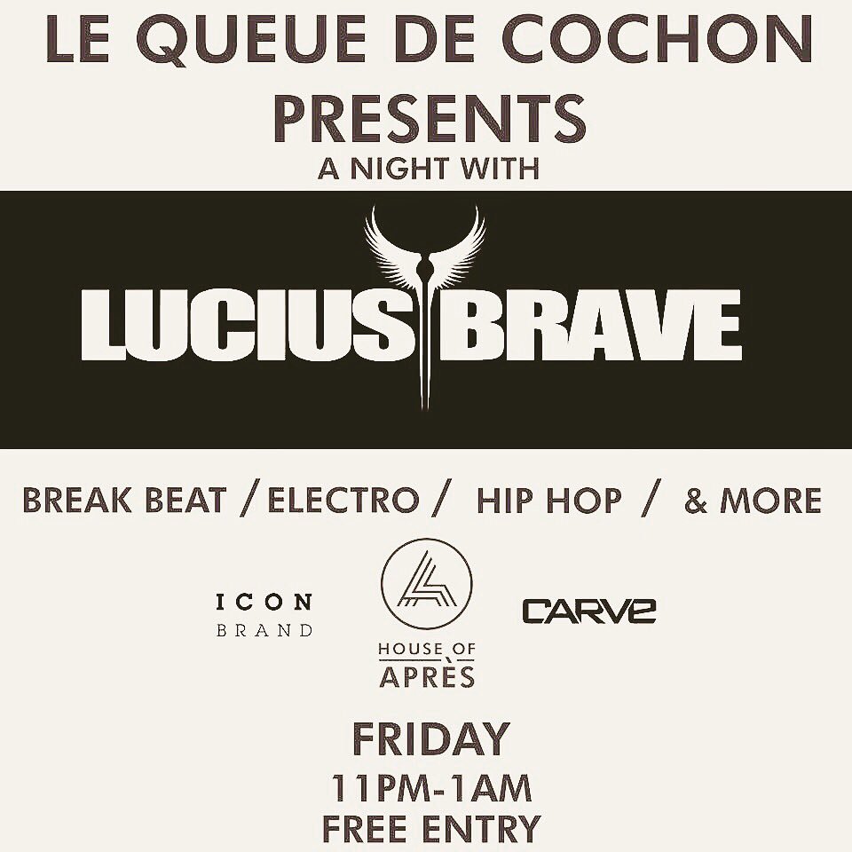 Laqueuedecochon's tweet photo. The legend DJ Lucius Brave is Back to smash our Friday night right in to the weekend #fridaynight #dj #espressomartini #sunshine #freshpow https://t.co/vkJh4MICBo
